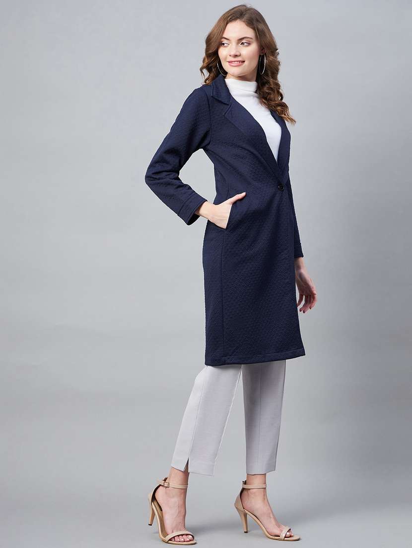 navy blue lapel neck solid regular coat - 19371145 -  Standard Image - 2