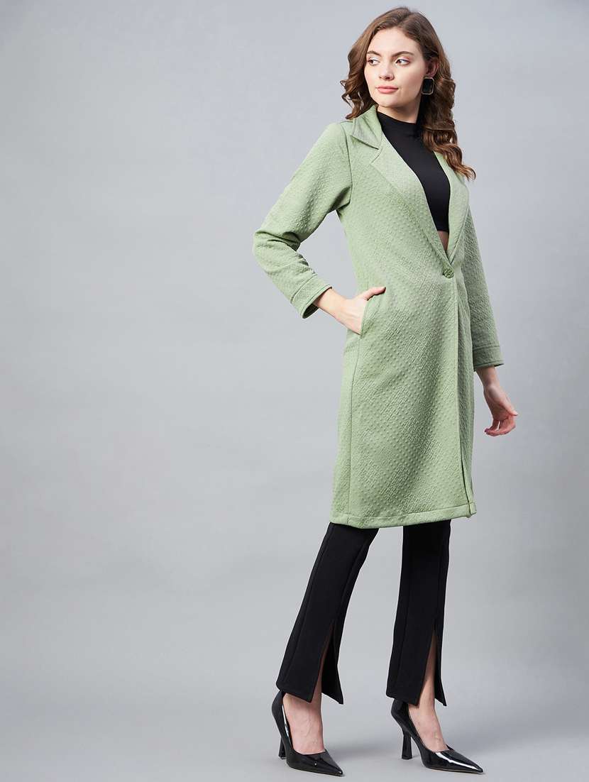 green lapel neck solid regular coat - 19371148 -  Standard Image - 2