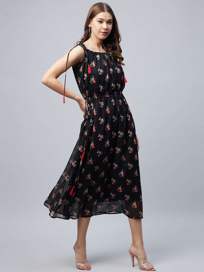 black polyester fit & flare dress - 19371197 -  Standard Image - 2