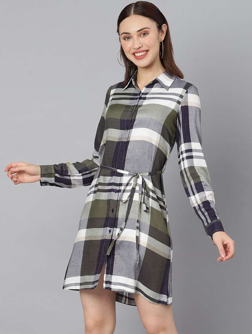 women checkered long sleeve shirt dress - 19371244 - Standard Image - 2