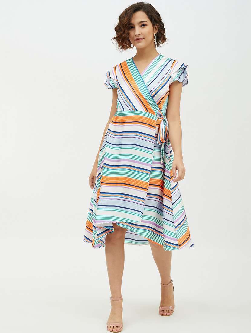 women's wrap striped dress