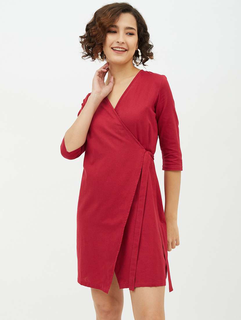 women's wrap solid dress