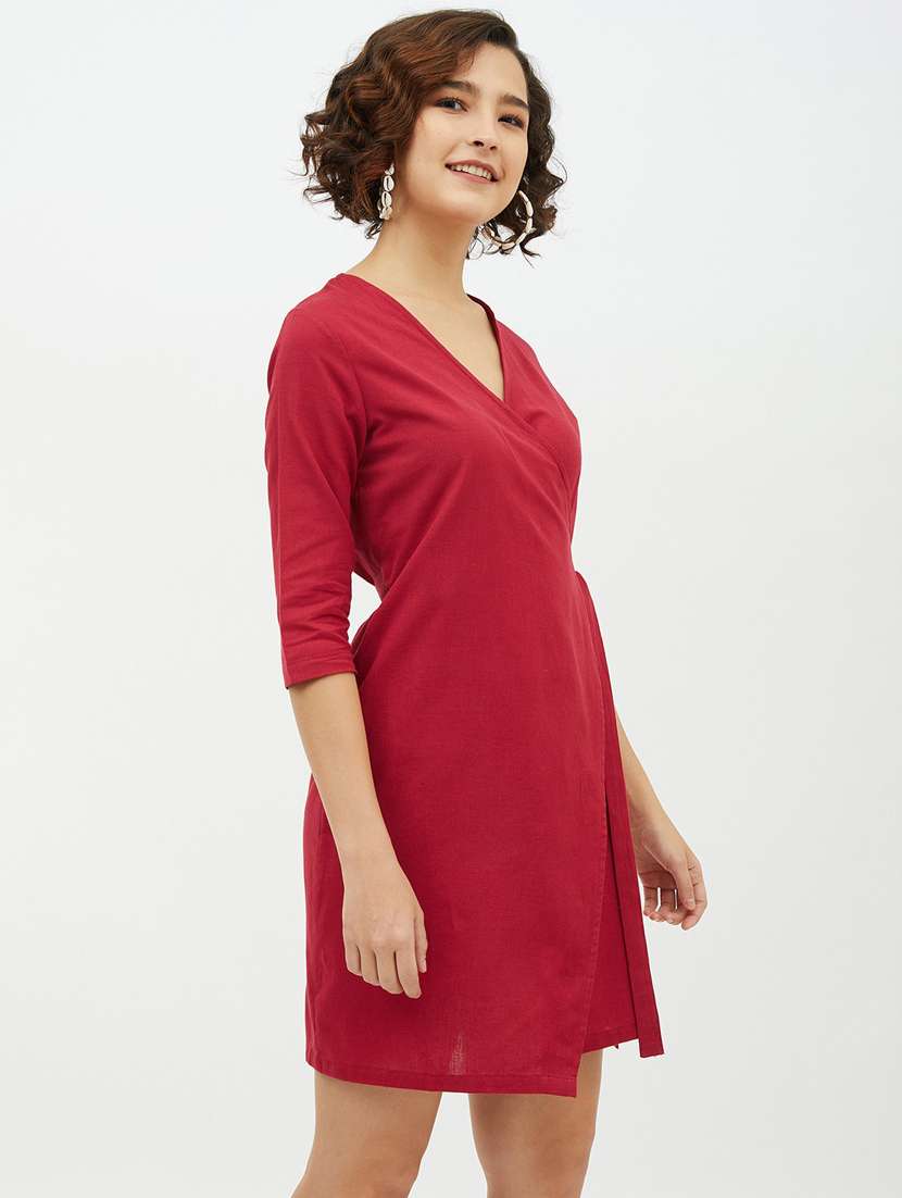 women's wrap solid dress - 19371265 - Standard Image - 2