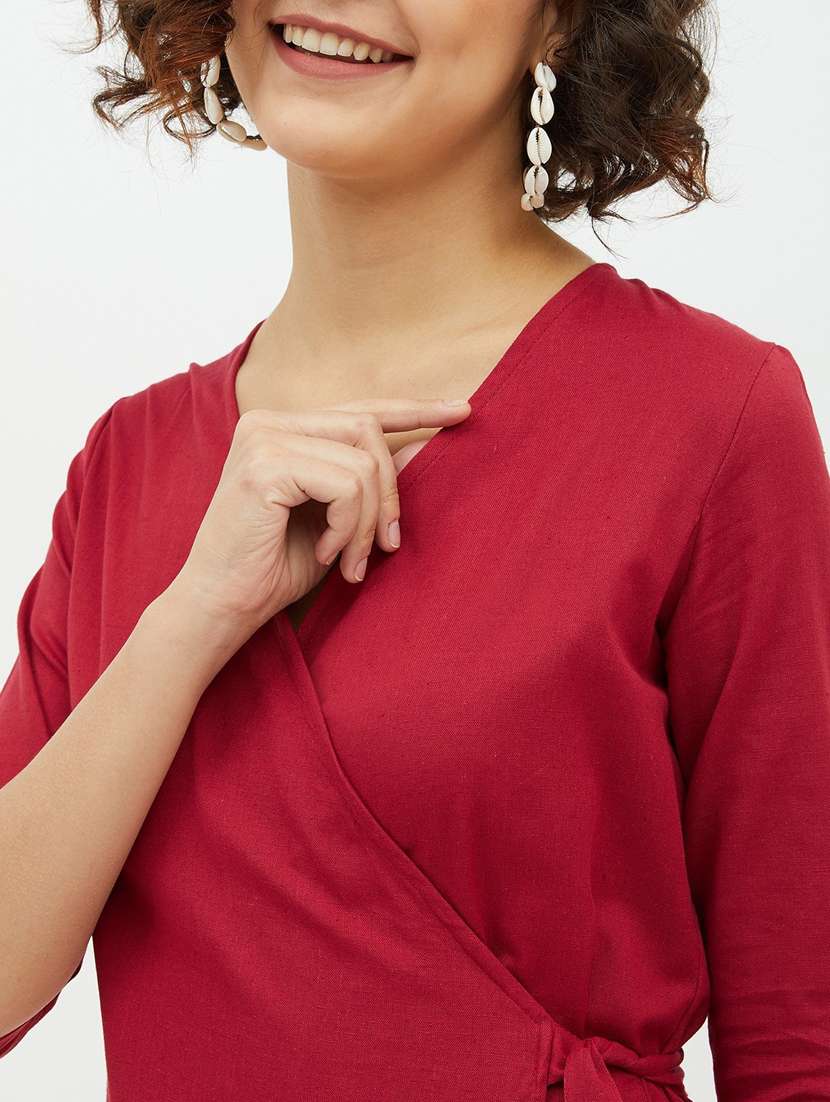women's wrap solid dress - 19371265 - Standard Image - 7
