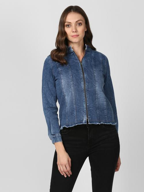 blue  washed zipper denim jacket - 19371516 -  Standard Image - 0