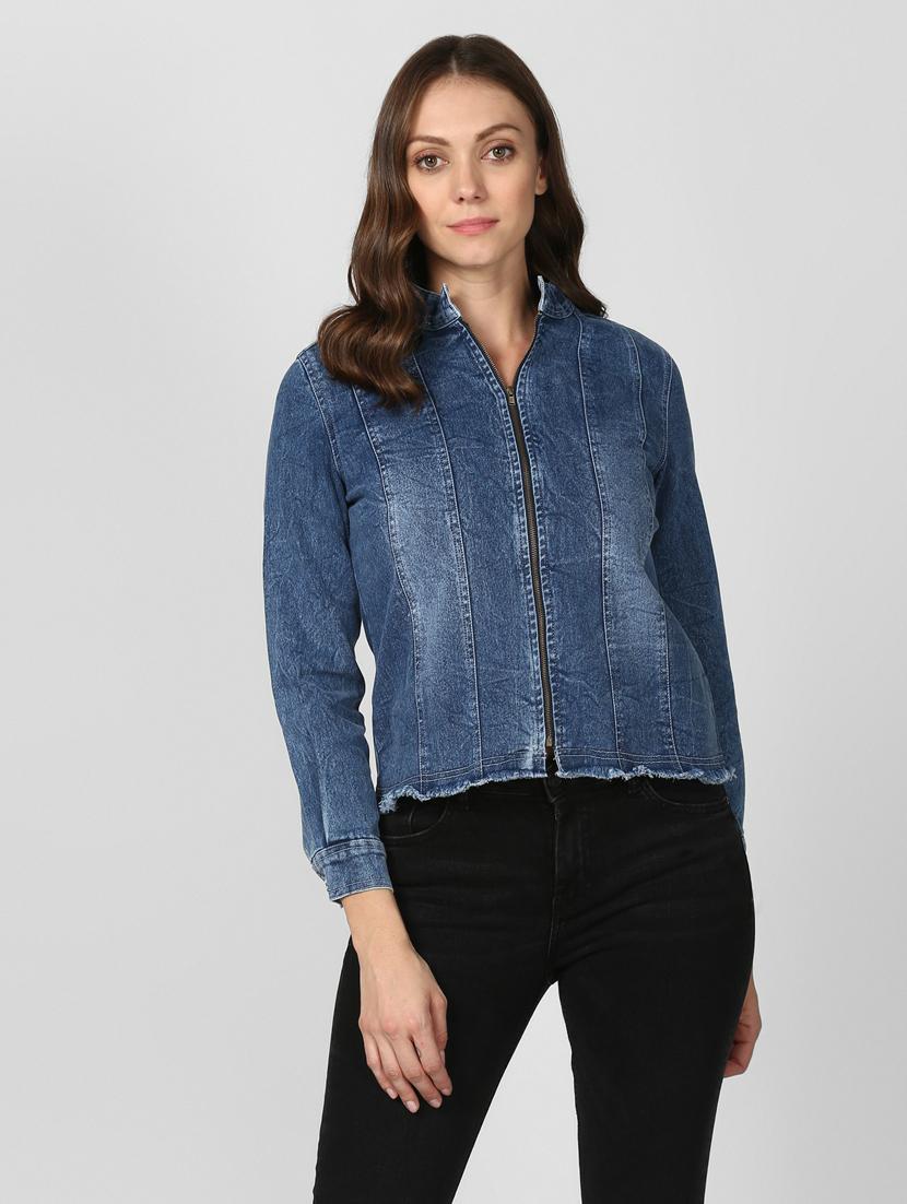 blue  washed zipper denim jacket - 19371516 -  Zoom Image - 0