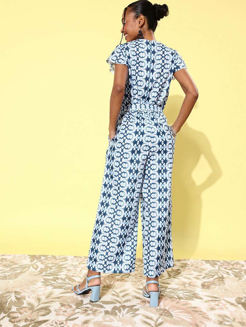 blue printed full leg jumpsuit - 19371537 -  Standard Image - 2
