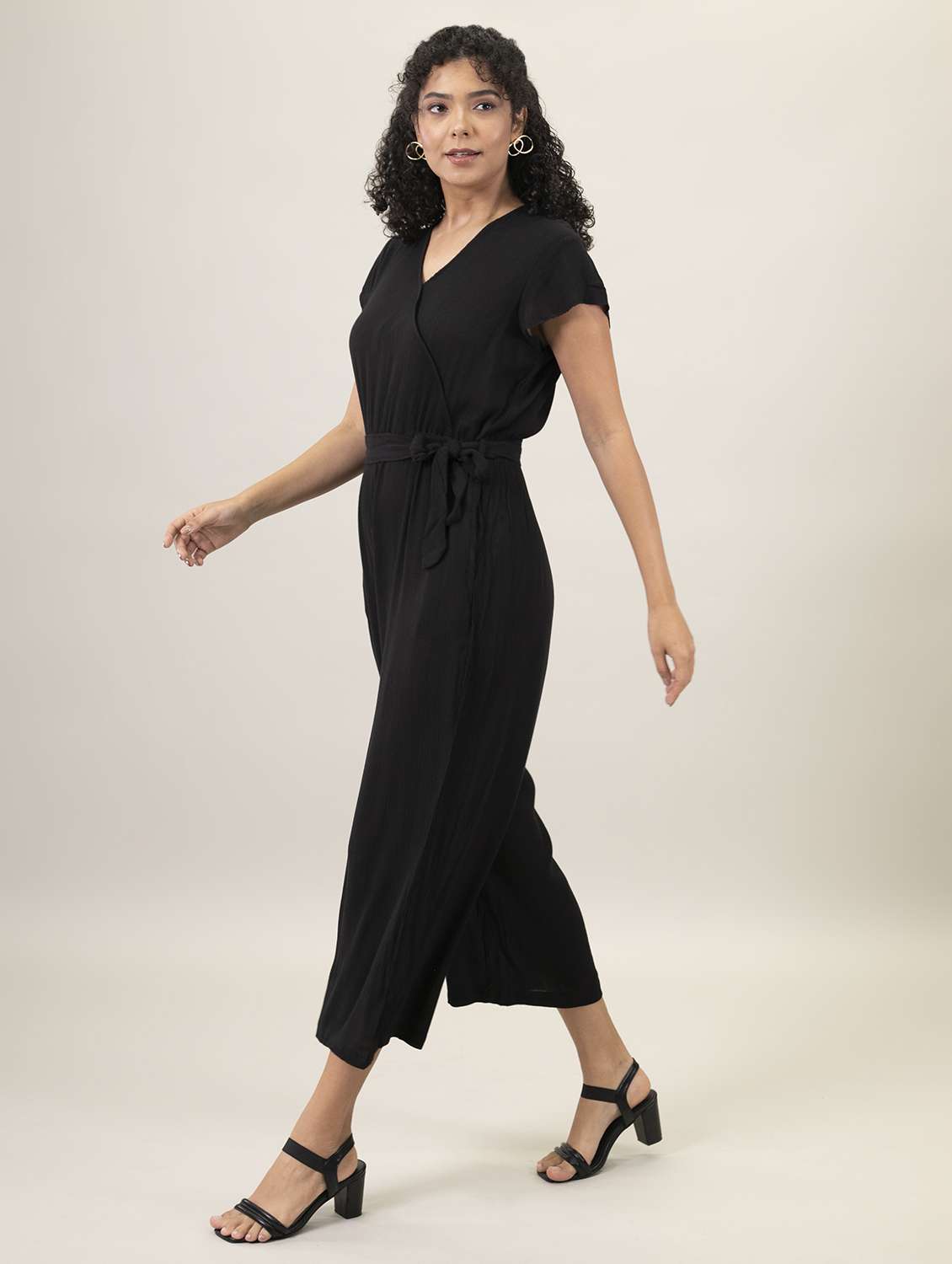 women black solid full leg jumpsuit - 19371543 -  Standard Image - 2