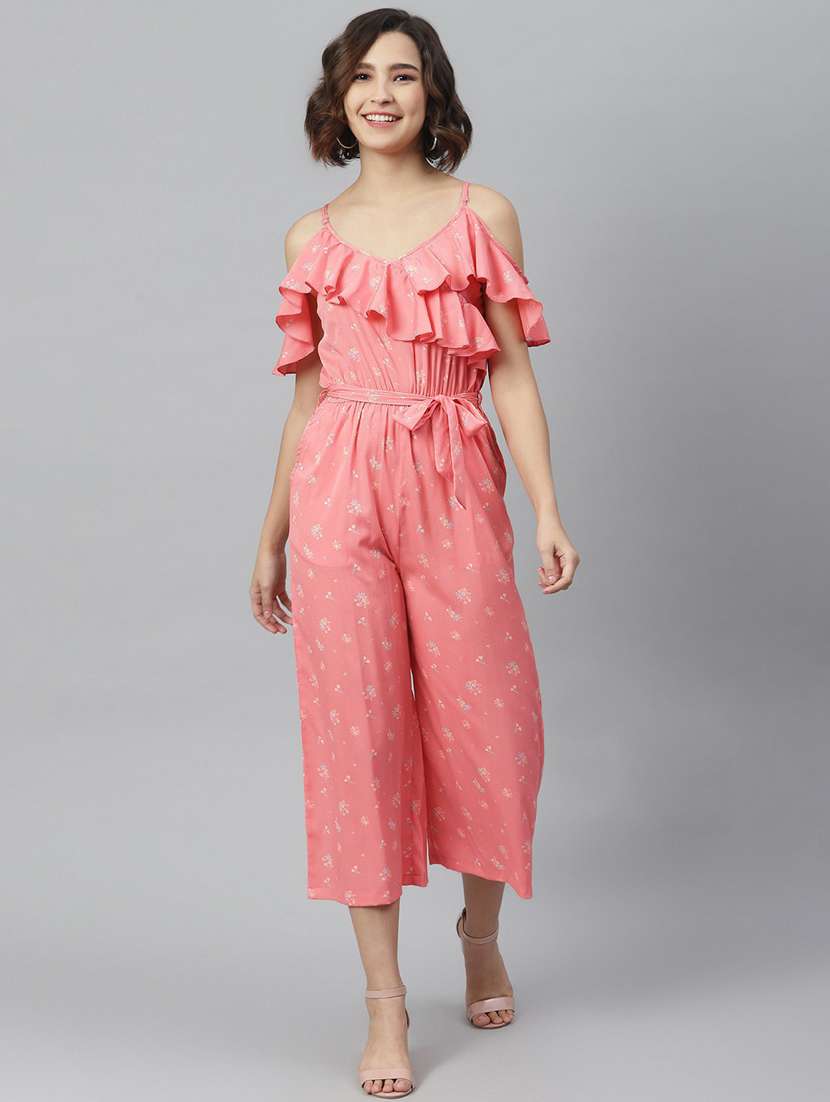 pink printed 3/4 jumpsuit