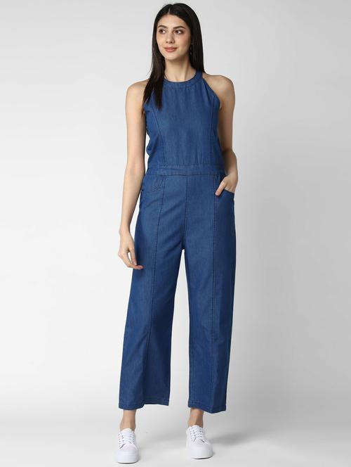 blue denim full leg jumpsuit - 19371580 - Standard Image - 0