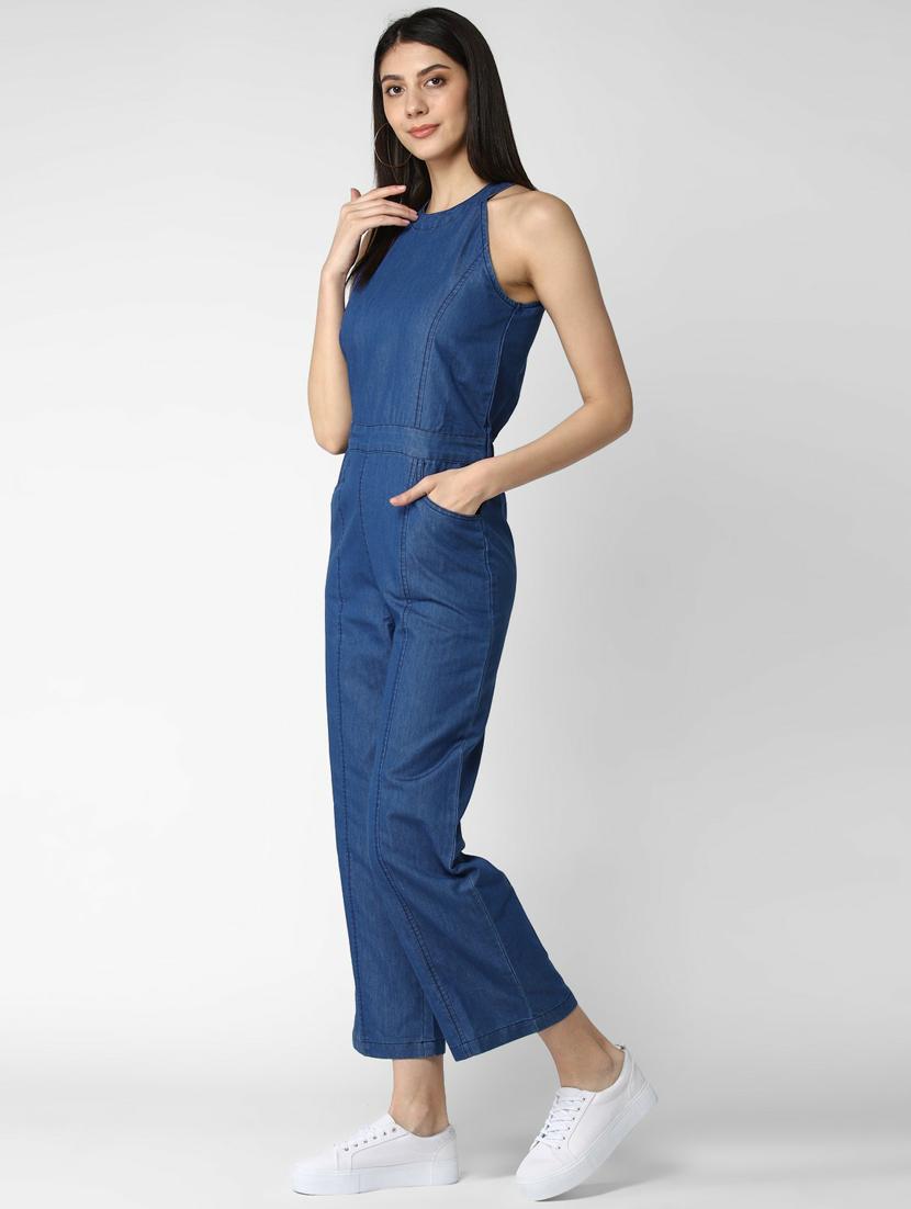 blue denim full leg jumpsuit - 19371580 - Standard Image - 2