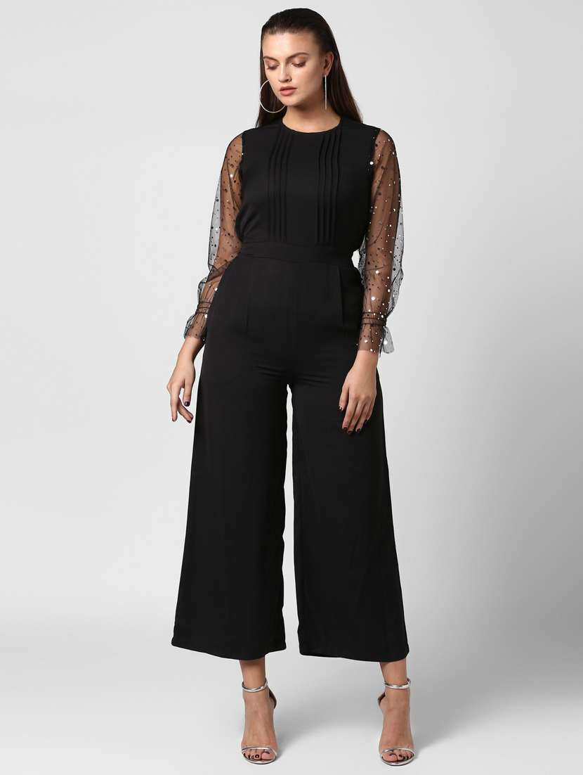 black solid full leg jumpsuit
