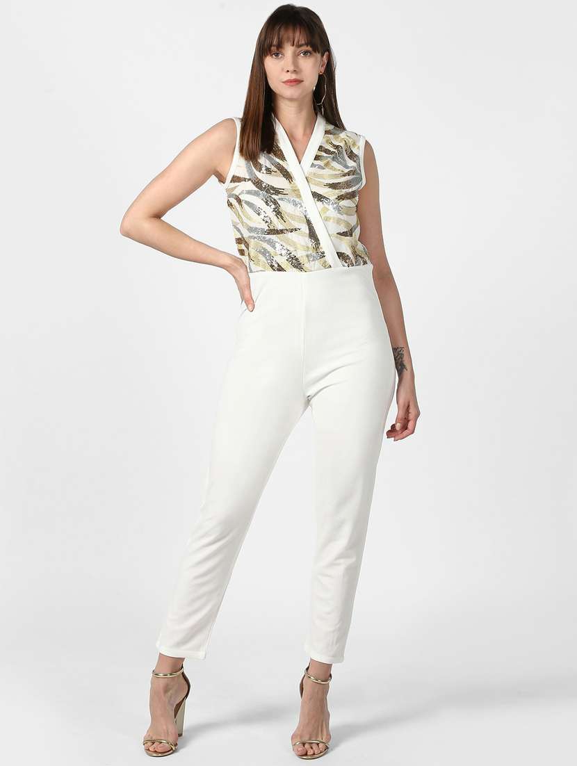 white printed full leg jumpsuit
