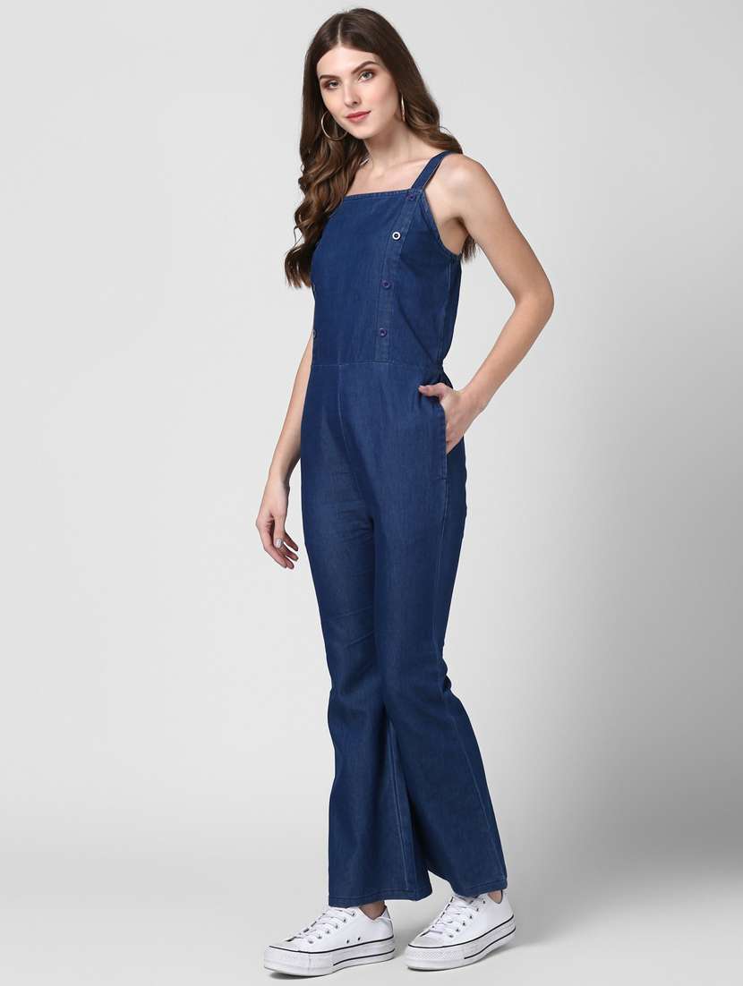 blue denim full leg jumpsuit - 19371598 - Standard Image - 2