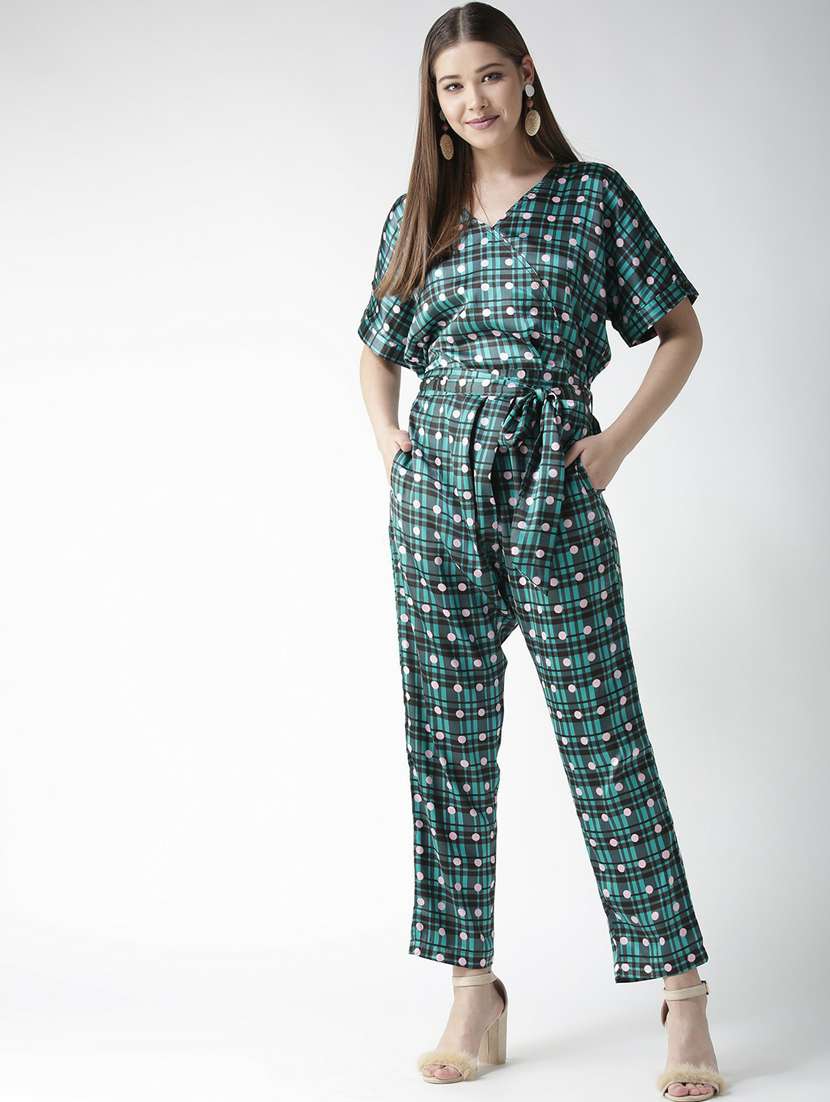 checkered full leg jumpsuit