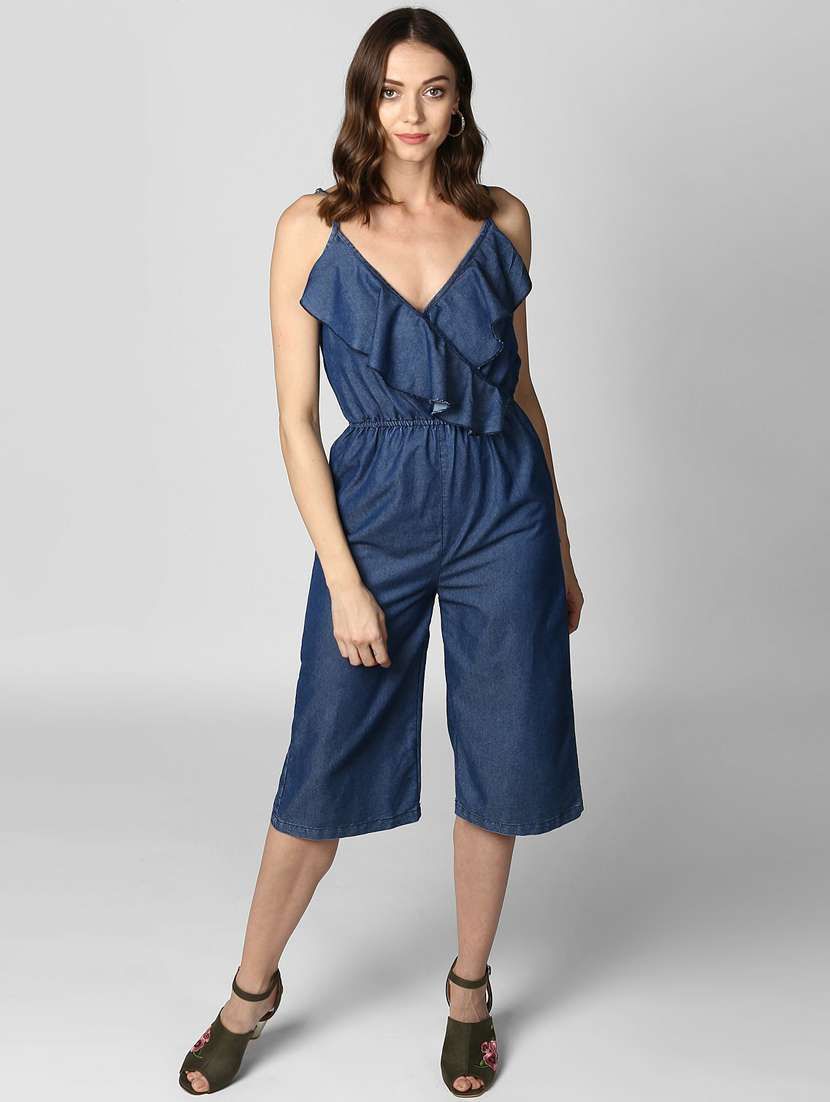 blue denim 3/4 jumpsuit