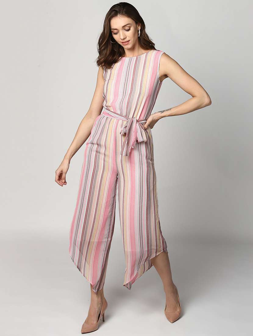 pink striped full leg jumpsuit