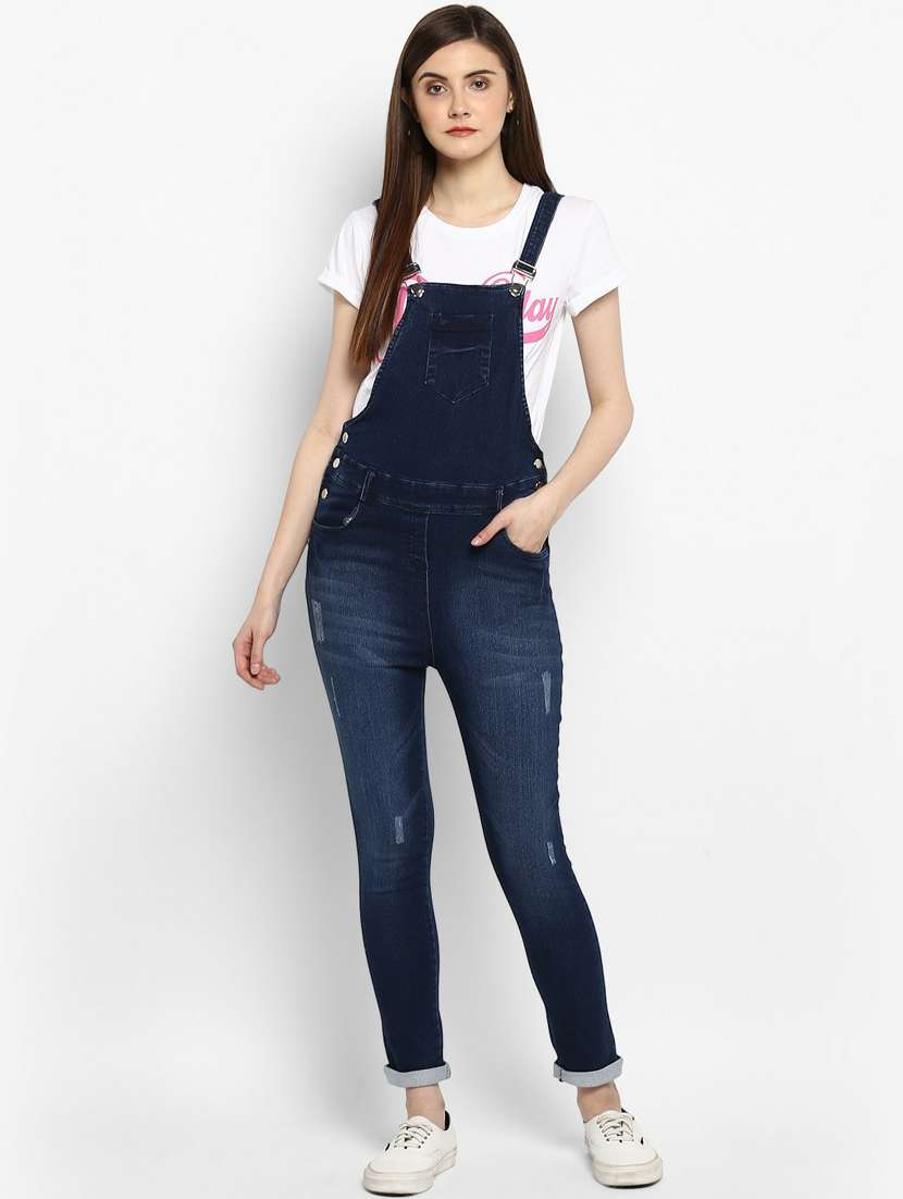 blue denim full leg dungaree