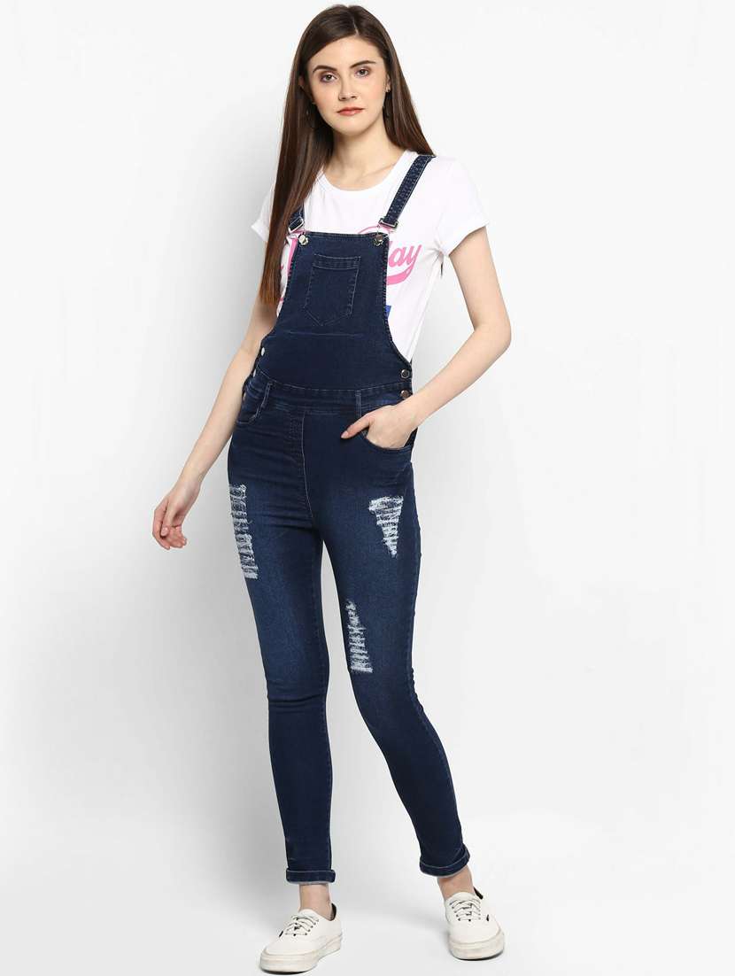 blue denim full leg dungaree