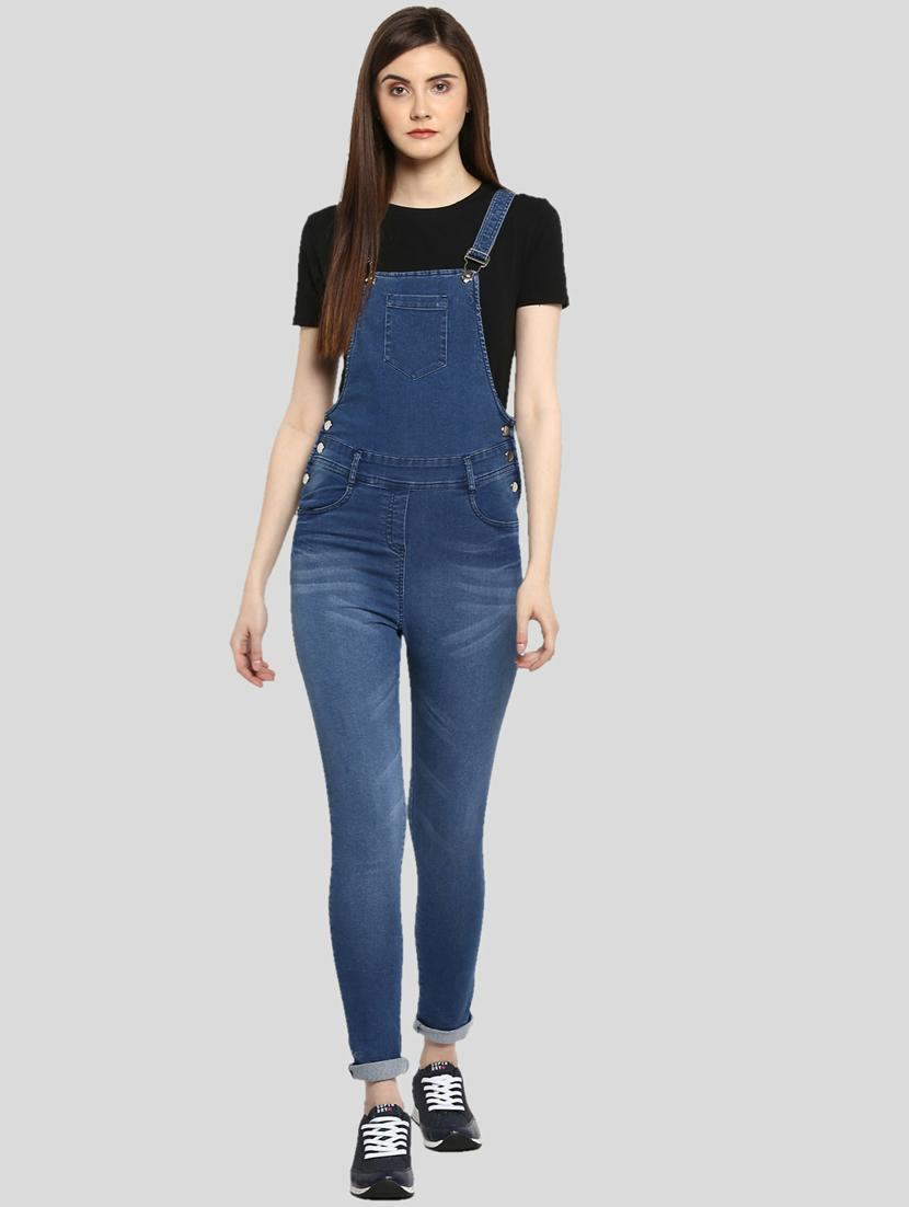 blue denim full leg dungaree