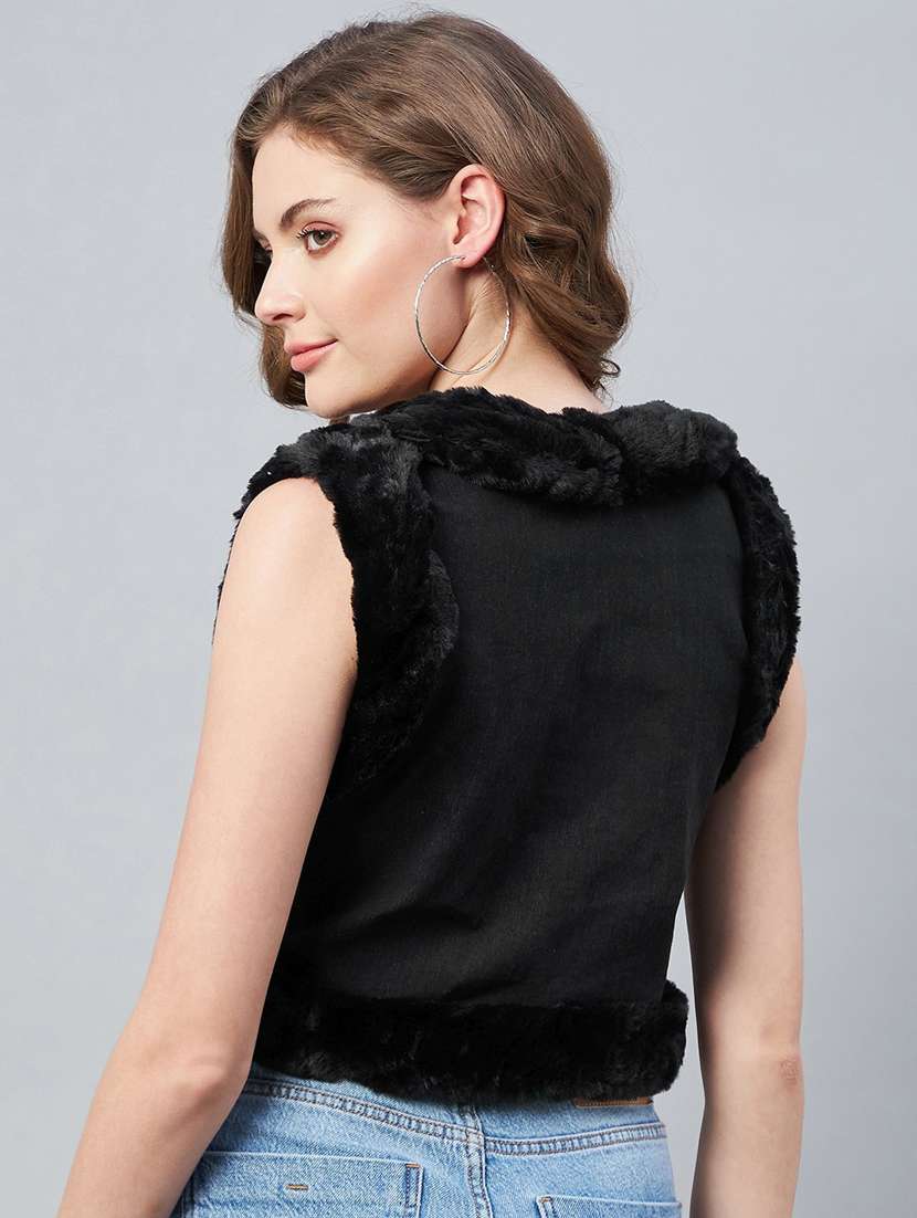 black solid sleeveless crop shrug - 19371618 -  Standard Image - 2