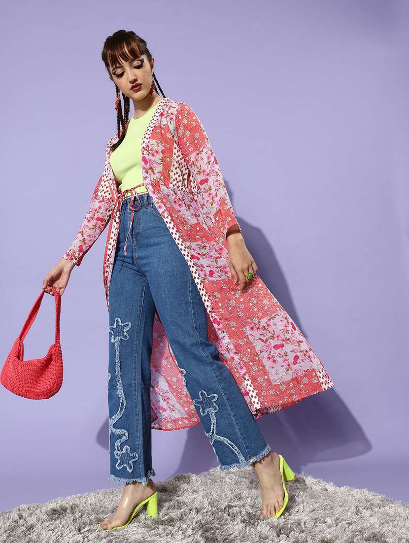 pink & coral floral print  long shrug - 19371621 -  Standard Image - 2