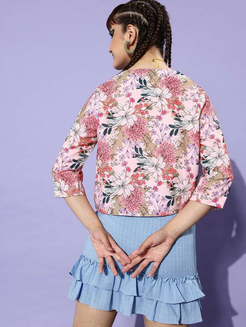 pink floral print crop shrug - 19371623 -  Standard Image - 2