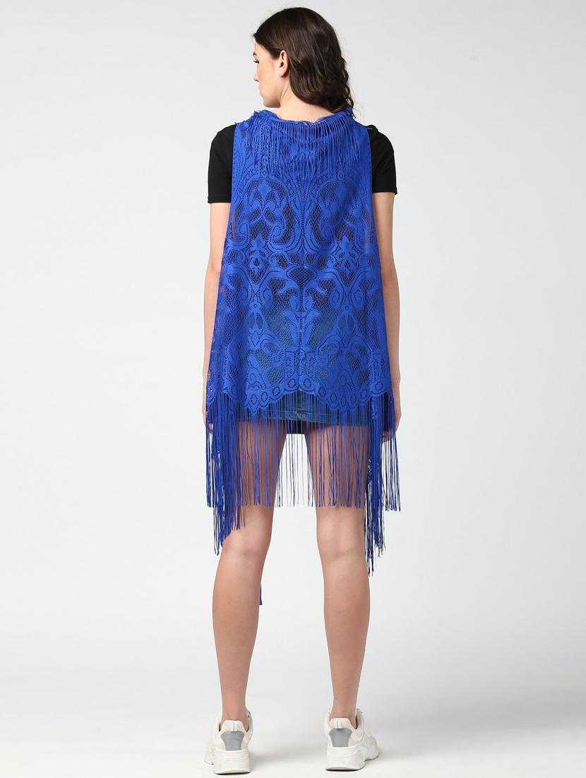 blue asymmetric lace sleeveless shrug - 19371640 - Standard Image - 2