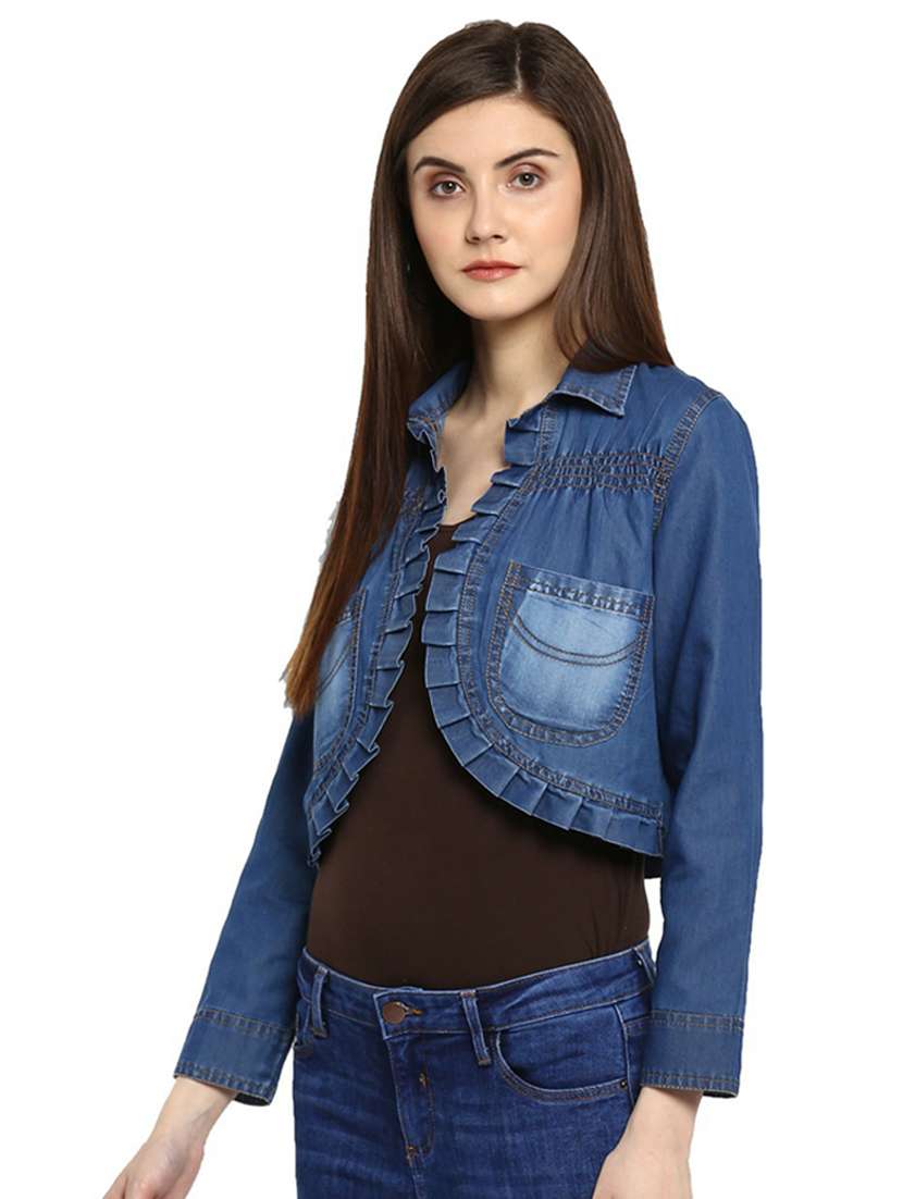 blue solid long sleeves denim crop shrug - 19371643 -  Standard Image - 2