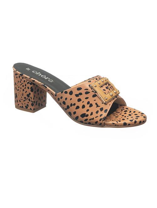 brown faux leather slip on sandals - 19382489 - Standard Image - 0