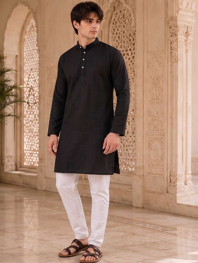 men mandarin neck solid kurta pyjama set  - 19382618 -  Standard Image - 2