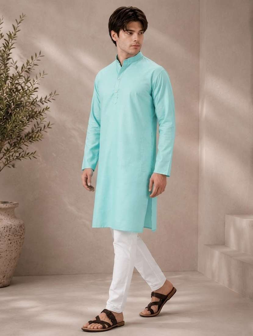 men mandarin neck solid kurta pyjama set  - 19382620 -  Standard Image - 2