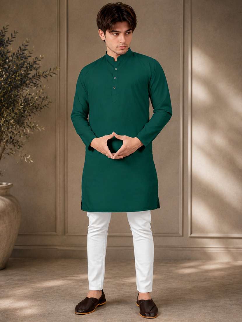 men mandarin neck solid kurta pyjama set 
