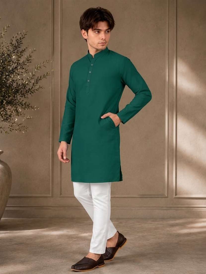 men mandarin neck solid kurta pyjama set  - 19382621 -  Standard Image - 2