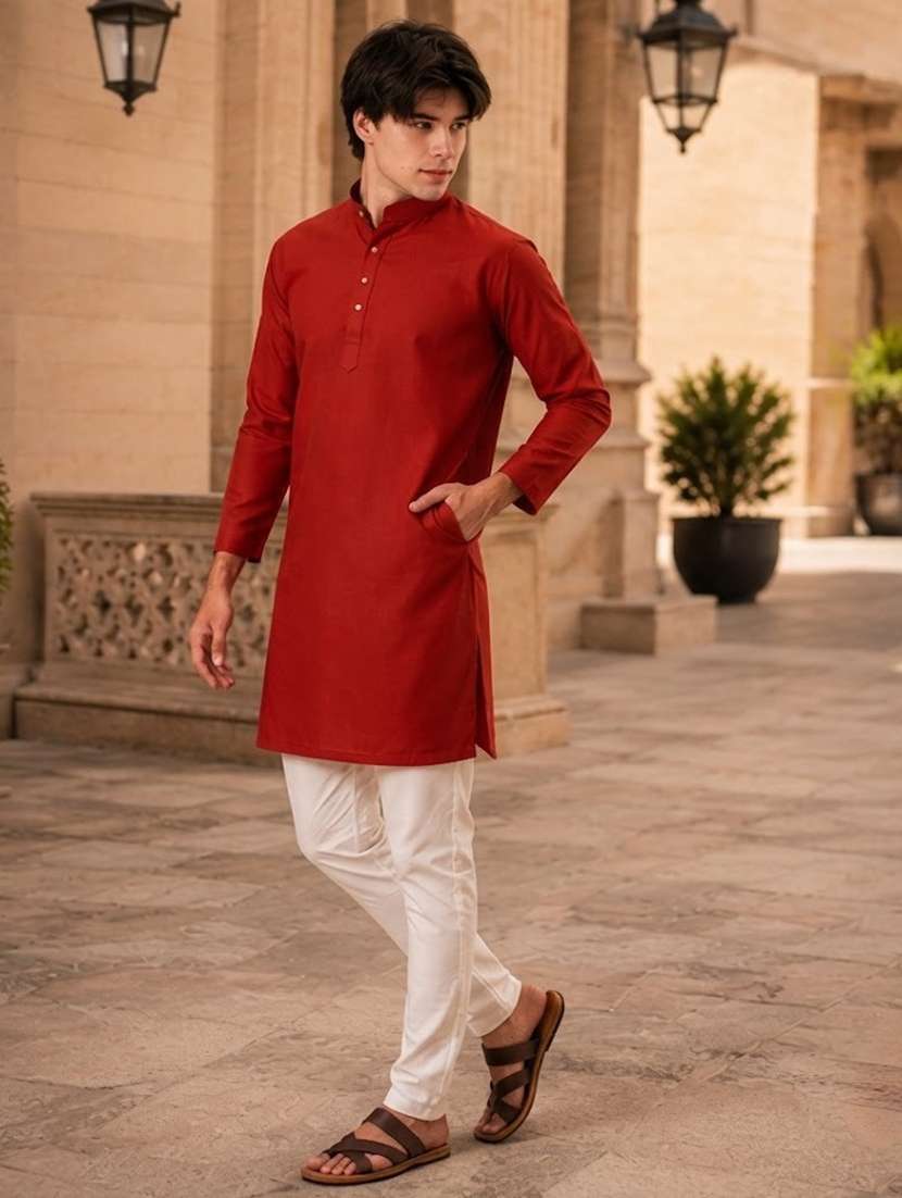 men mandarin neck solid kurta pyjama set  - 19382623 -  Standard Image - 2