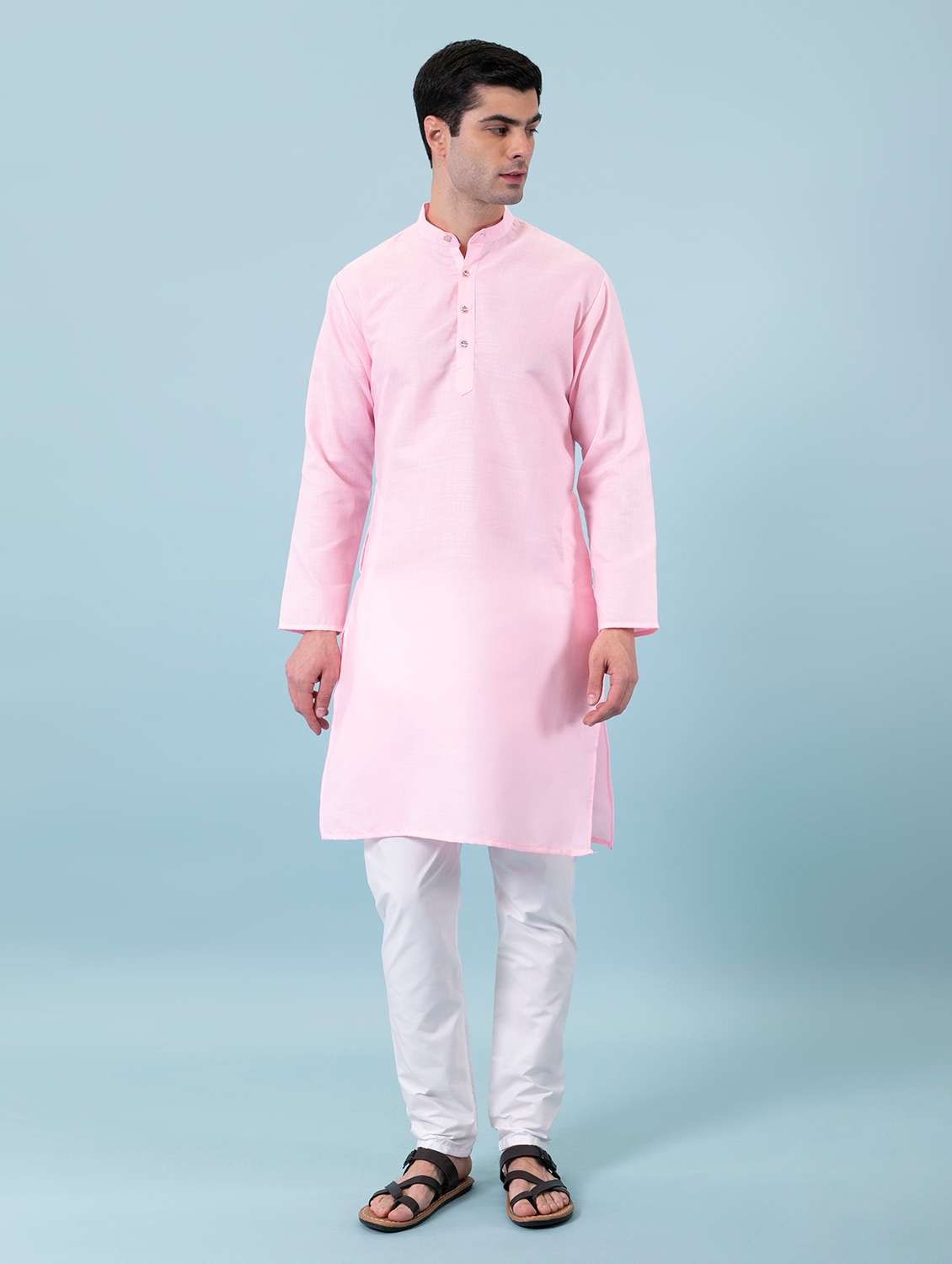 mandarin neck solid kurta pyjama set