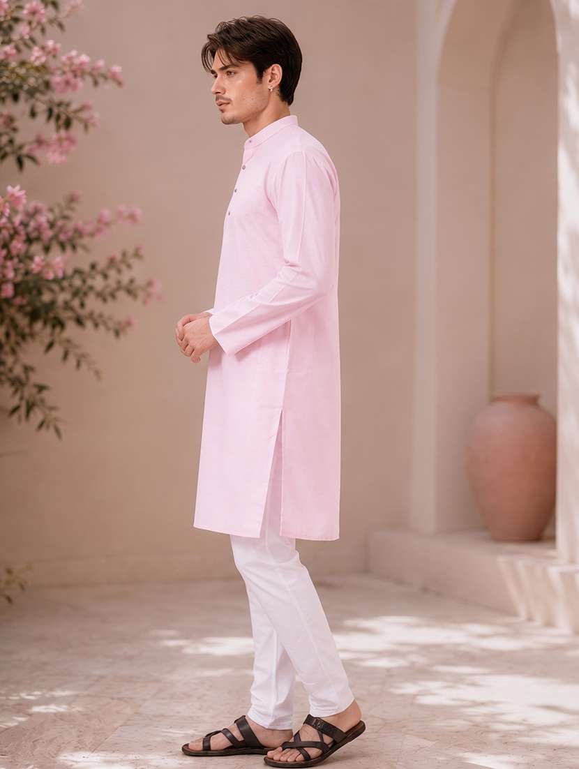men mandarin neck solid kurta pyjama set  - 19382628 -  Standard Image - 2