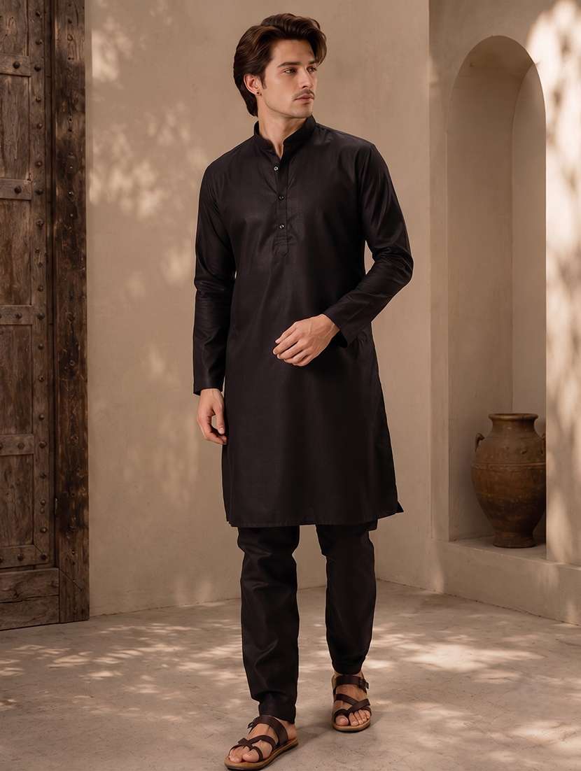 men mandarin neck solid kurta pyjama set  - 19382633 -  Standard Image - 2