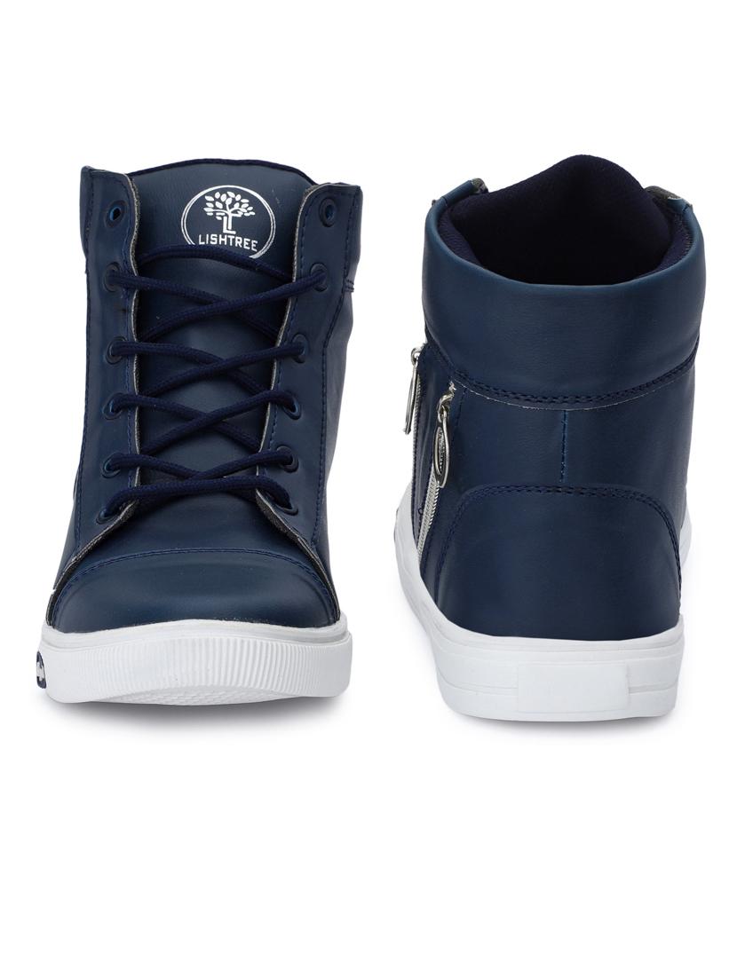 men solid high neck lace up sneakers with zipper details - 19382907 - Standard Image - 2
