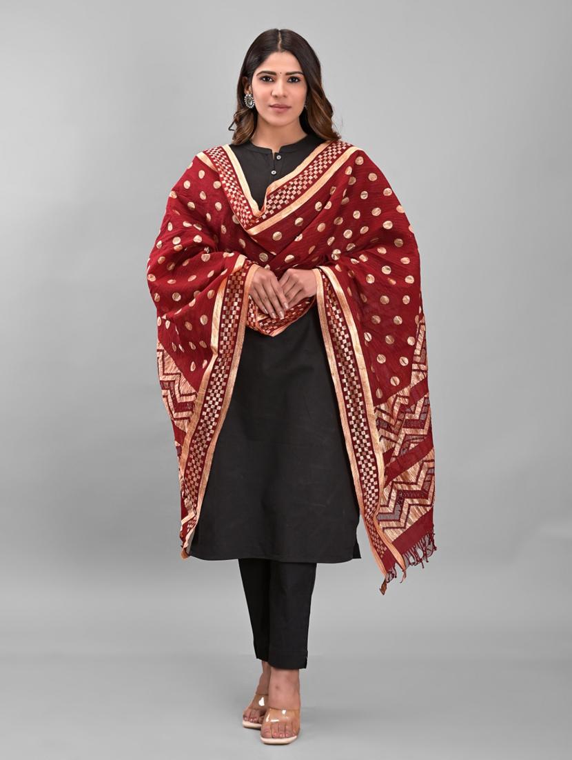 maroon polka dots woven dupatta - 19391084 -  Zoom Image - 0
