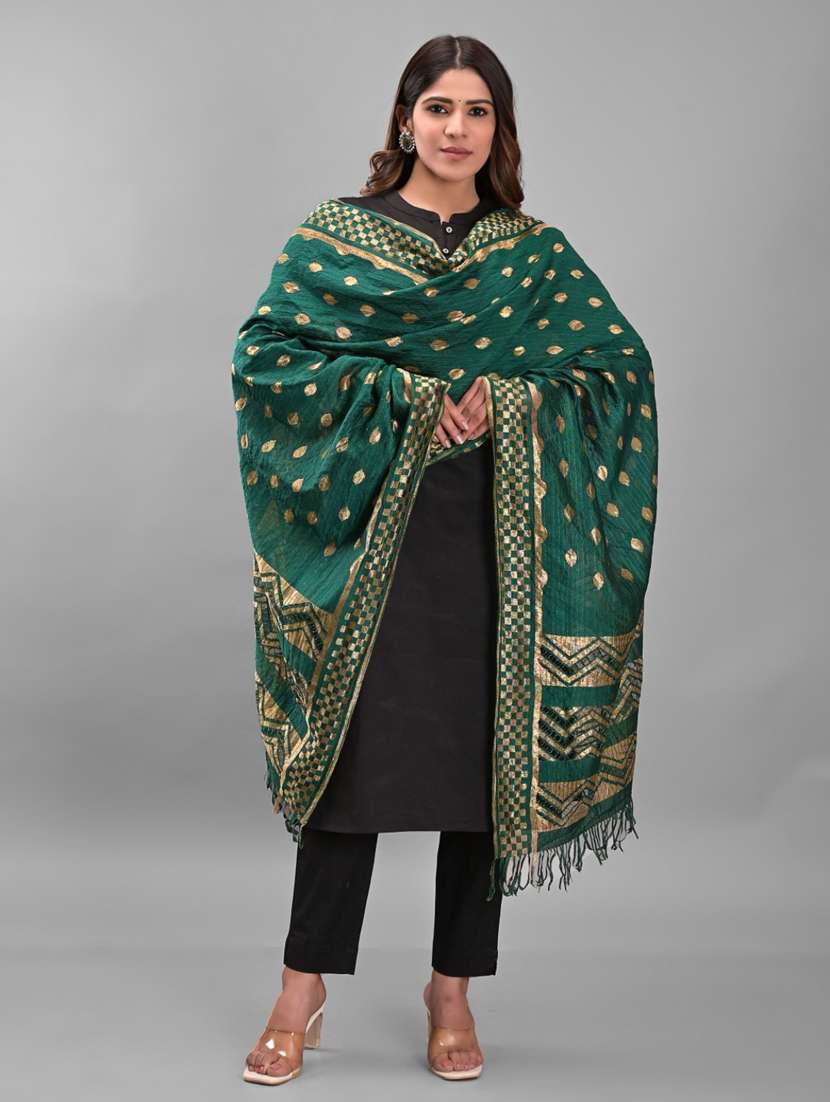 green silk dupatta - 19391085 -  Zoom Image - 0