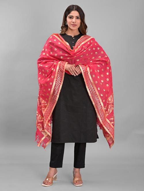 peach silk dupatta - 19391086 - Standard Image - 0