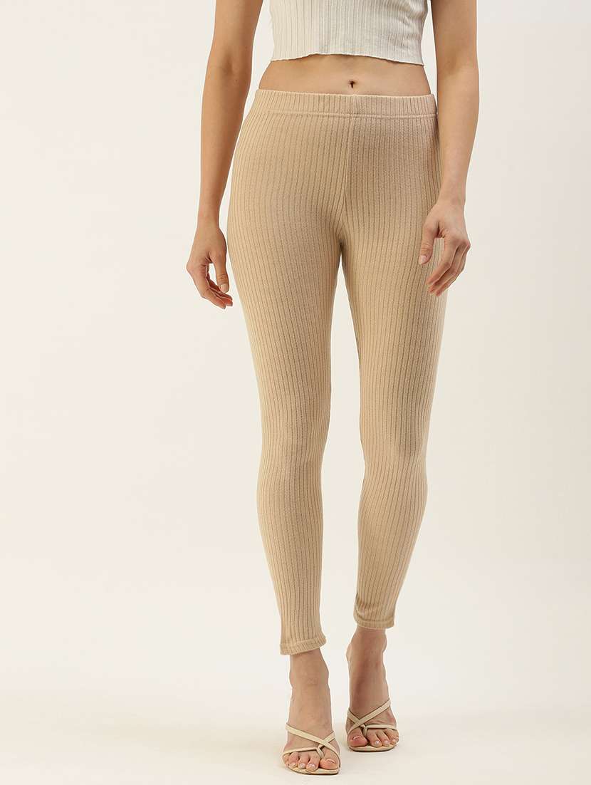 beige self design legging