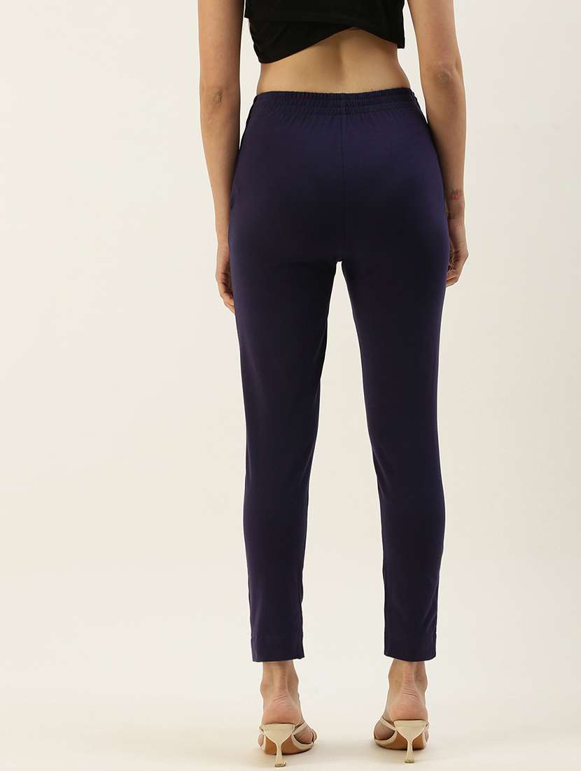 blue solid cigarette pants trouser - 19397167 -  Standard Image - 2