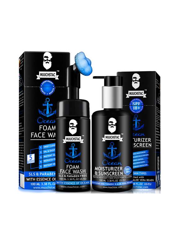 muuchstac ocean foam face wash - inbuilt brush (100 ml) with moisturizer & sunscreen (100 ml)