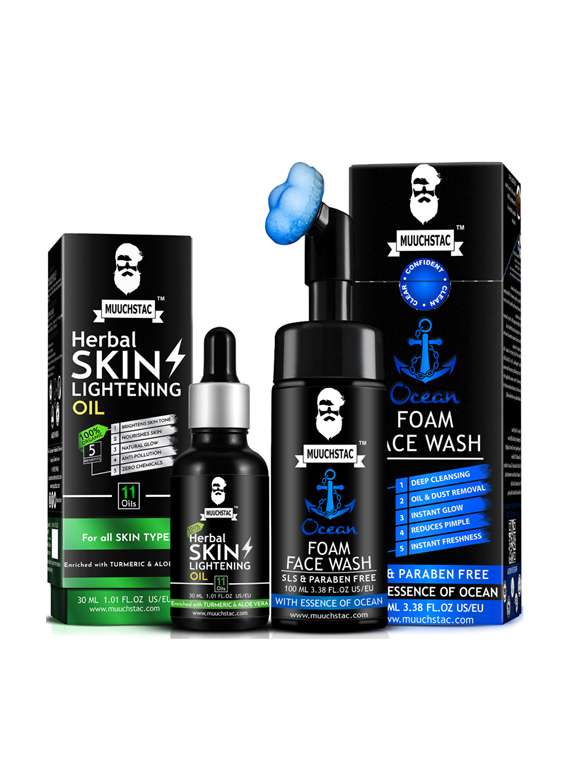 muuchstac skin lightening oil (30 ml) with ocean foam face wash - inbuilt brush (100 ml)