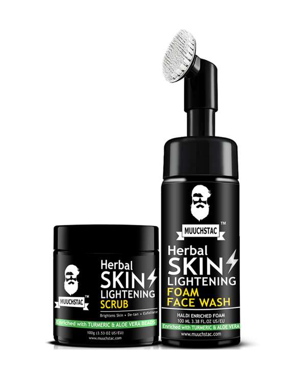 muuchstac skin lightening scrub (100 g) with face wash - inbuilt brush (100 ml) enriched with turmeric & aloe vera beads