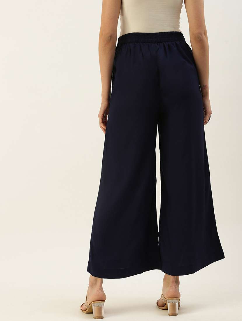 Navy Blue Solid Palazzo - 19397189 -  Standard Image - 2