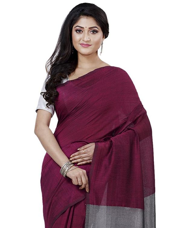 purple cotton handloom saree with blouse - 19404650 - Standard Image - 2