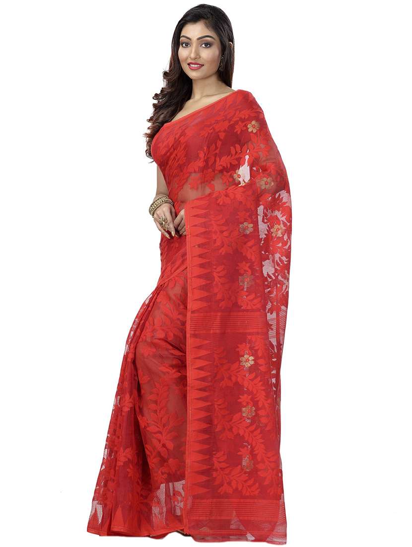 women's self design red colored saree